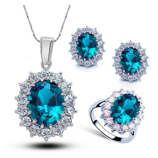Crystal Jewelry Bridal Necklace Earrings Ring Jewelry Set